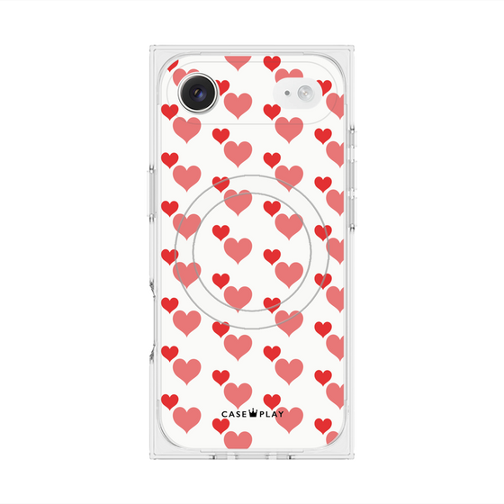プレミアムスクエアケース with MagSafe［ Stripe Hearts - Red ］