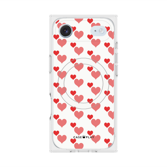 プレミアムスクエアケース with MagSafe［ Stripe Hearts - Red ］