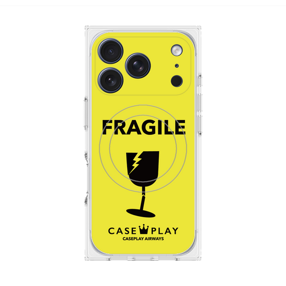 プレミアムスクエアケース with MagSafe［ FRAGILE - Yellow ］
