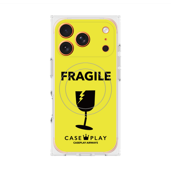 プレミアムスクエアケース with MagSafe［ FRAGILE - Yellow ］