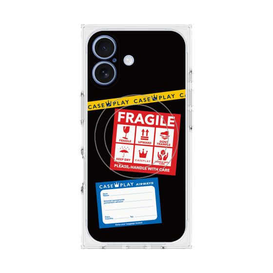 プレミアムスクエアケース with MagSafe［ FRAGILE Stickers - Black ］