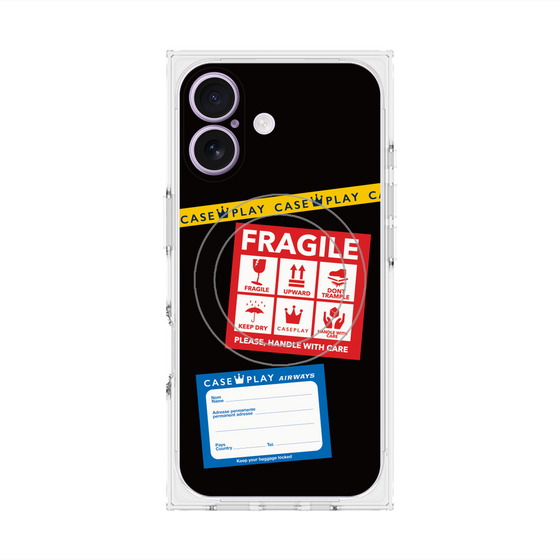 プレミアムスクエアケース with MagSafe［ FRAGILE Stickers - Black ］