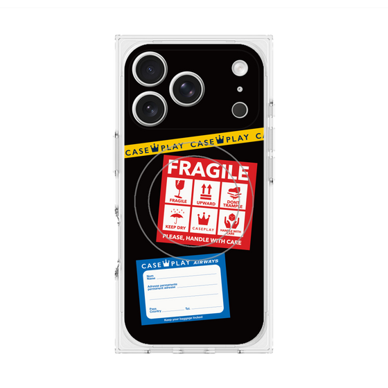 プレミアムスクエアケース with MagSafe［ FRAGILE Stickers - Black ］