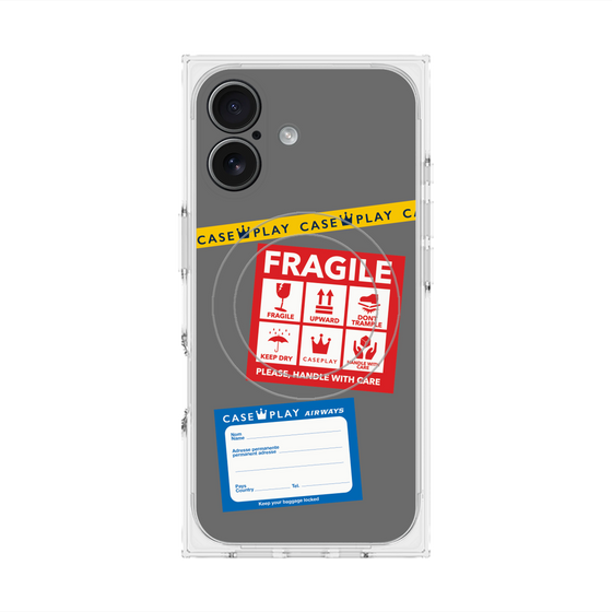 プレミアムスクエアケース with MagSafe［ FRAGILE Stickers - Gray ］