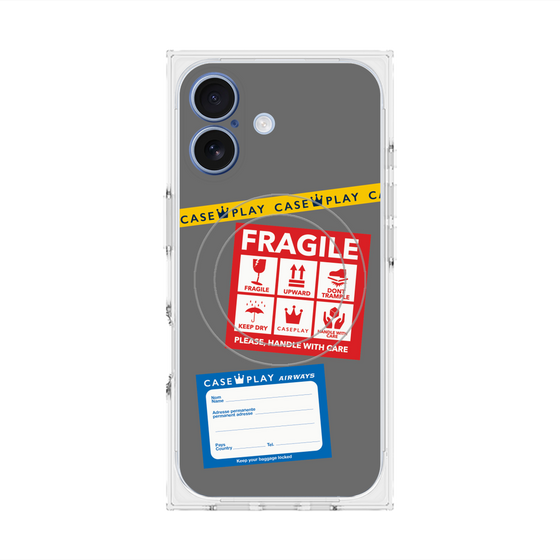 プレミアムスクエアケース with MagSafe［ FRAGILE Stickers - Gray ］