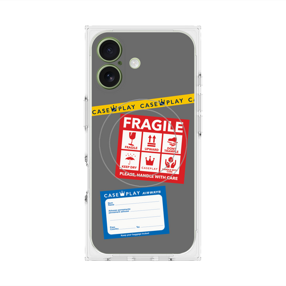 プレミアムスクエアケース with MagSafe［ FRAGILE Stickers - Gray ］