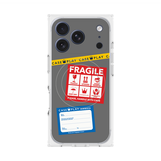 プレミアムスクエアケース with MagSafe［ FRAGILE Stickers - Gray ］