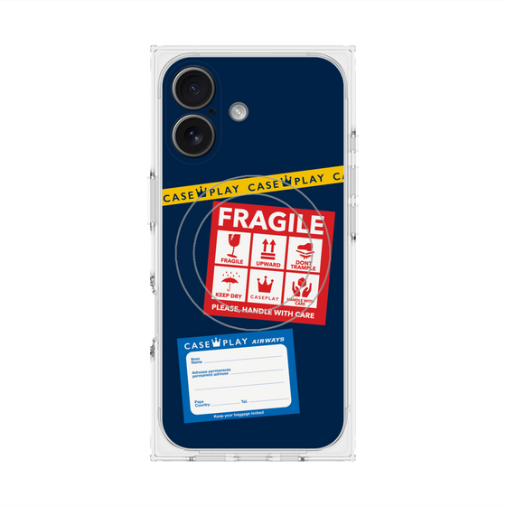 プレミアムスクエアケース with MagSafe［ FRAGILE Stickers - Navy ］