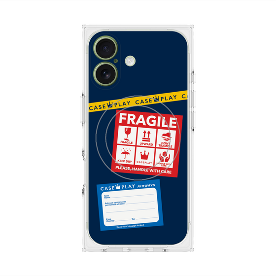 プレミアムスクエアケース with MagSafe［ FRAGILE Stickers - Navy ］