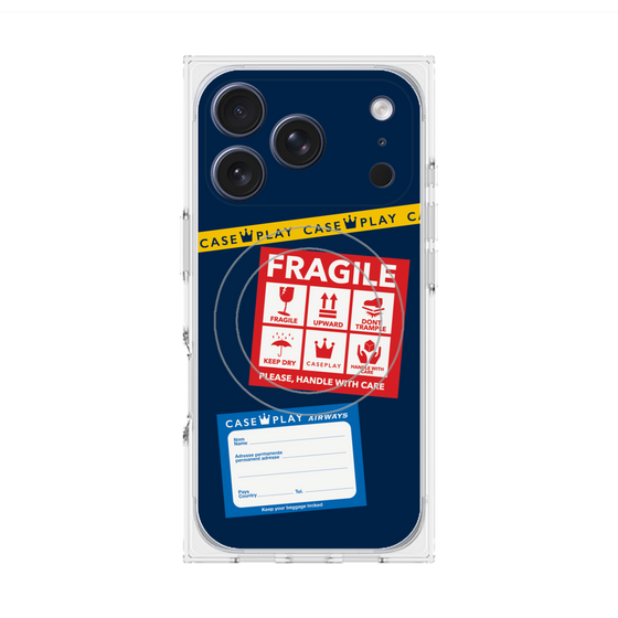 プレミアムスクエアケース with MagSafe［ FRAGILE Stickers - Navy ］