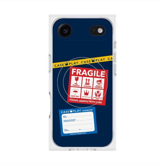 プレミアムスクエアケース with MagSafe［ FRAGILE Stickers - Navy ］