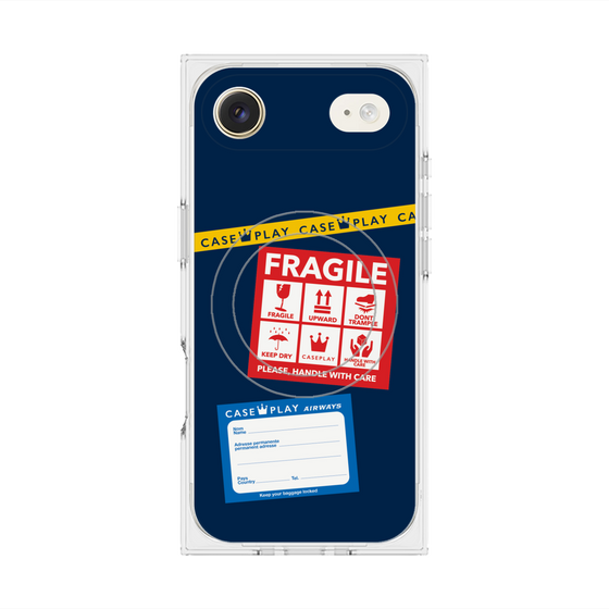 プレミアムスクエアケース with MagSafe［ FRAGILE Stickers - Navy ］