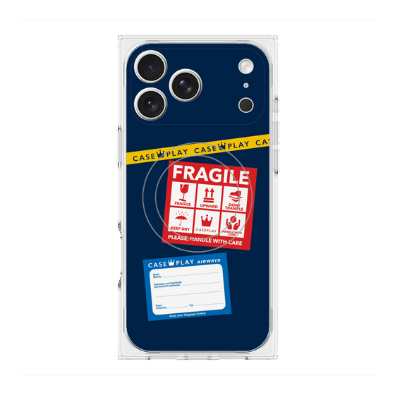 プレミアムスクエアケース with MagSafe［ FRAGILE Stickers - Navy ］