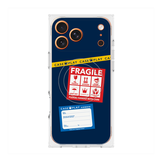 プレミアムスクエアケース with MagSafe［ FRAGILE Stickers - Navy ］