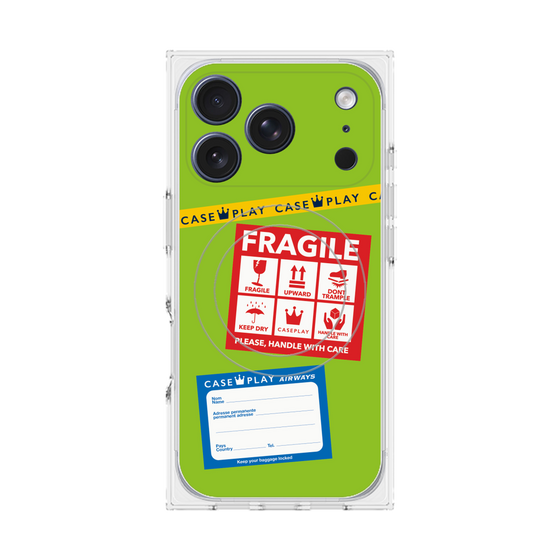 プレミアムスクエアケース with MagSafe［ FRAGILE Stickers - Green ］