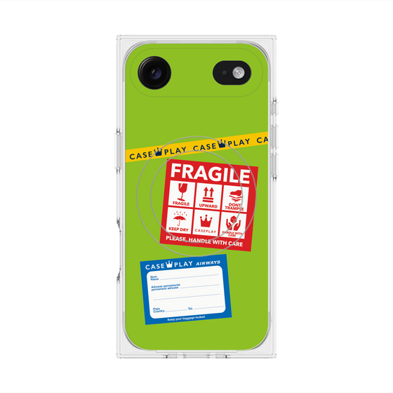 プレミアムスクエアケース with MagSafe［ FRAGILE Stickers - Green ］