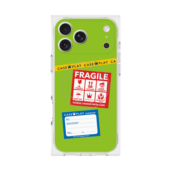 プレミアムスクエアケース with MagSafe［ FRAGILE Stickers - Green ］