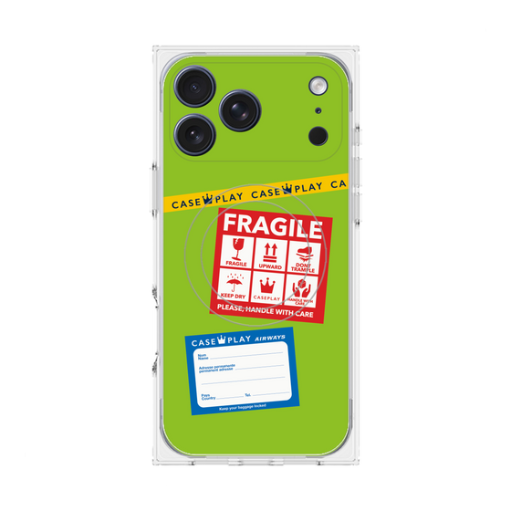 プレミアムスクエアケース with MagSafe［ FRAGILE Stickers - Green ］