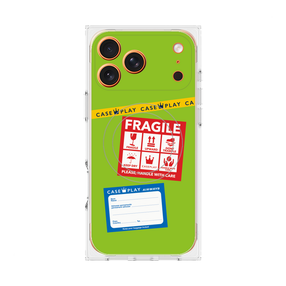 プレミアムスクエアケース with MagSafe［ FRAGILE Stickers - Green ］