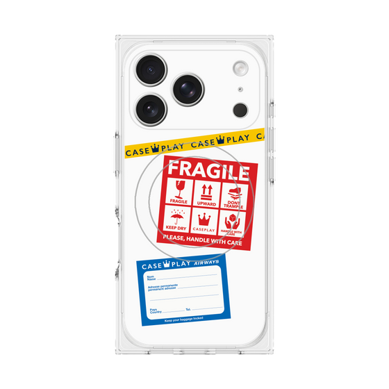 プレミアムスクエアケース with MagSafe［ FRAGILE Stickers - White ］