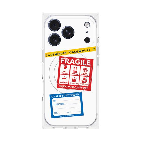 プレミアムスクエアケース with MagSafe［ FRAGILE Stickers - White ］