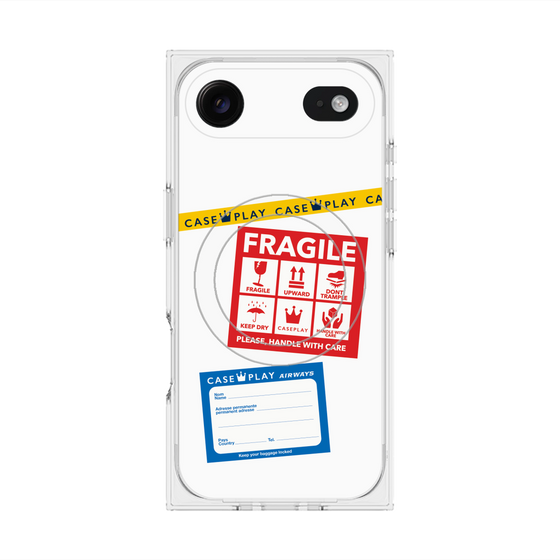 プレミアムスクエアケース with MagSafe［ FRAGILE Stickers - White ］