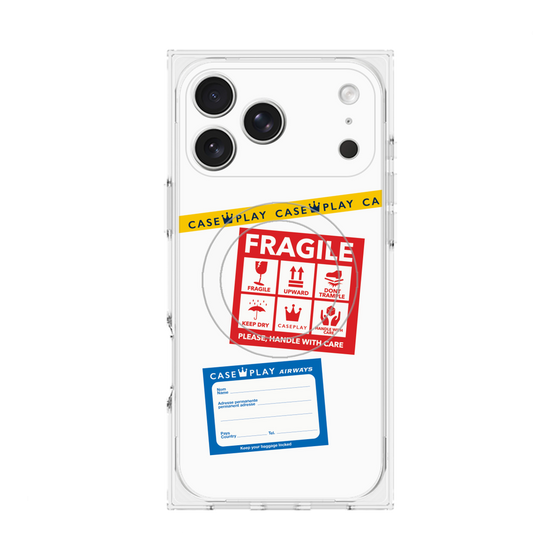 プレミアムスクエアケース with MagSafe［ FRAGILE Stickers - White ］