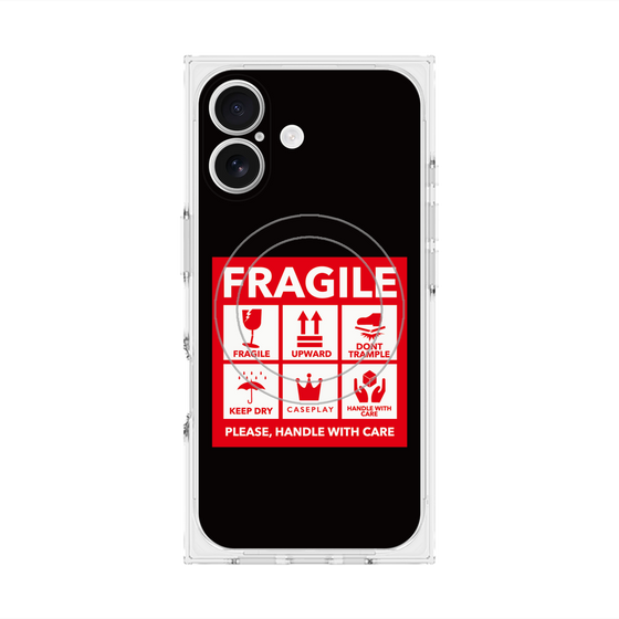 プレミアムスクエアケース with MagSafe［ FRAGILE Sticker - Black ］