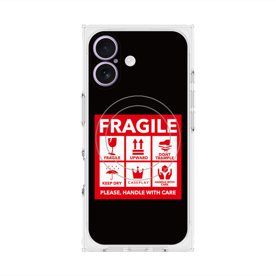プレミアムスクエアケース with MagSafe［ FRAGILE Sticker - Black ］
