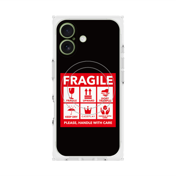 プレミアムスクエアケース with MagSafe［ FRAGILE Sticker - Black ］