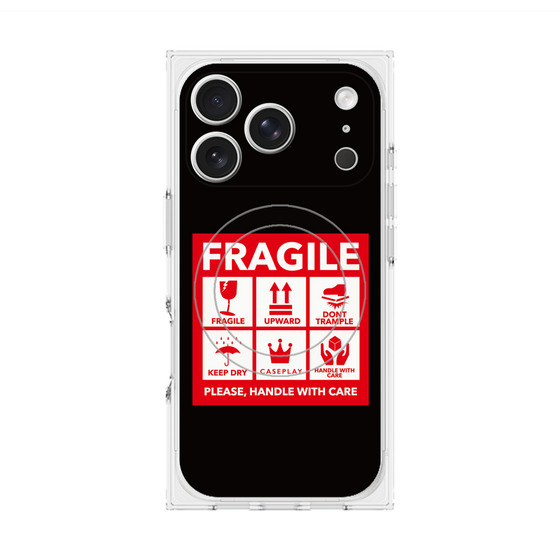 プレミアムスクエアケース with MagSafe［ FRAGILE Sticker - Black ］