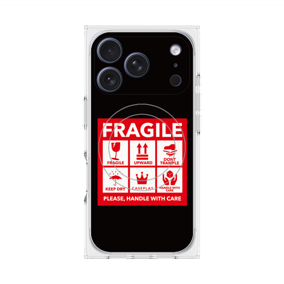 プレミアムスクエアケース with MagSafe［ FRAGILE Sticker - Black ］