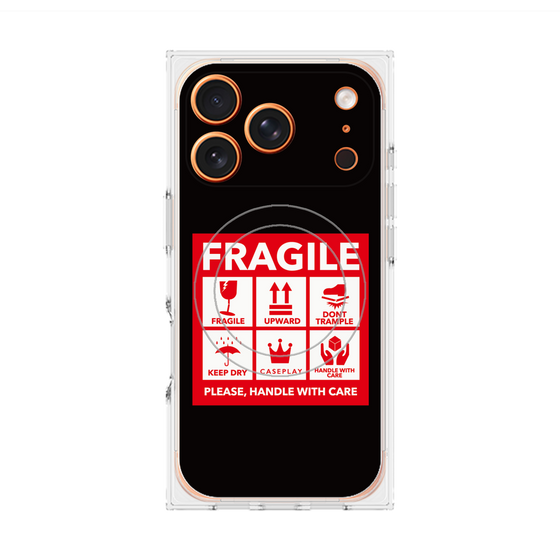 プレミアムスクエアケース with MagSafe［ FRAGILE Sticker - Black ］