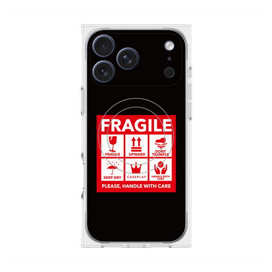 プレミアムスクエアケース with MagSafe［ FRAGILE Sticker - Black ］