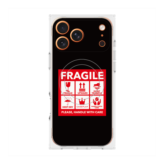 プレミアムスクエアケース with MagSafe［ FRAGILE Sticker - Black ］
