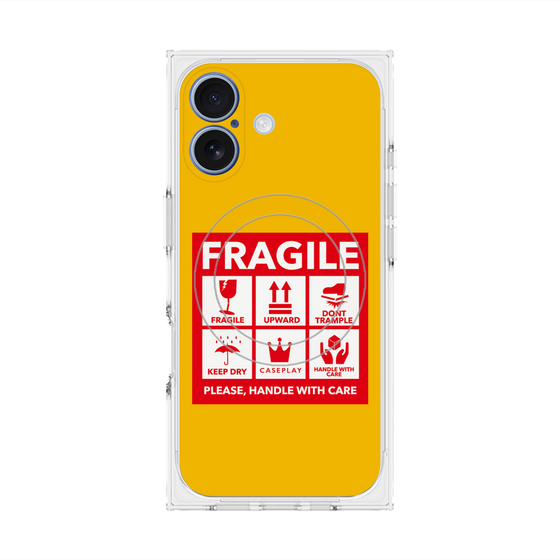 プレミアムスクエアケース with MagSafe［ FRAGILE Sticker - Yellow ］