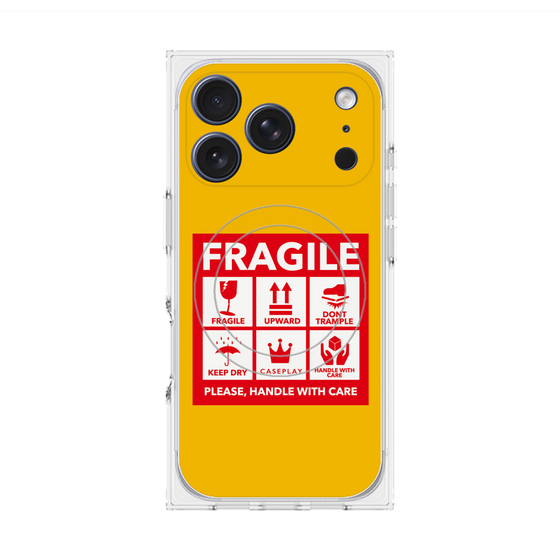 プレミアムスクエアケース with MagSafe［ FRAGILE Sticker - Yellow ］