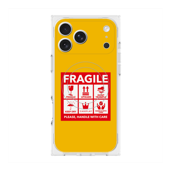 プレミアムスクエアケース with MagSafe［ FRAGILE Sticker - Yellow ］