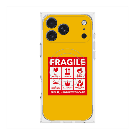 プレミアムスクエアケース with MagSafe［ FRAGILE Sticker - Yellow ］