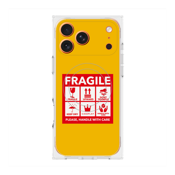 プレミアムスクエアケース with MagSafe［ FRAGILE Sticker - Yellow ］