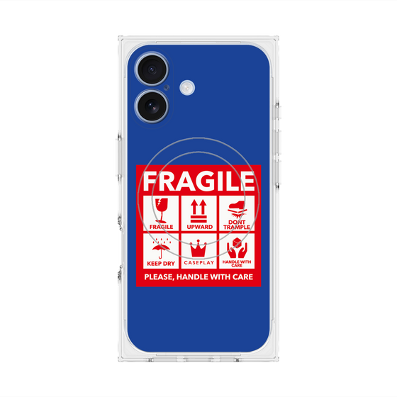 プレミアムスクエアケース with MagSafe［ FRAGILE Sticker - Blue ］