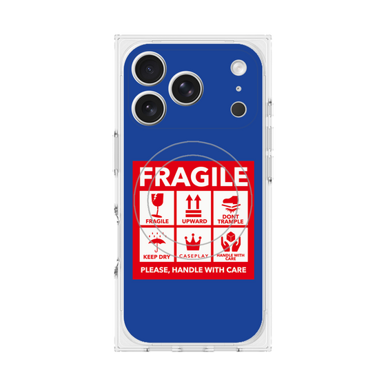 プレミアムスクエアケース with MagSafe［ FRAGILE Sticker - Blue ］