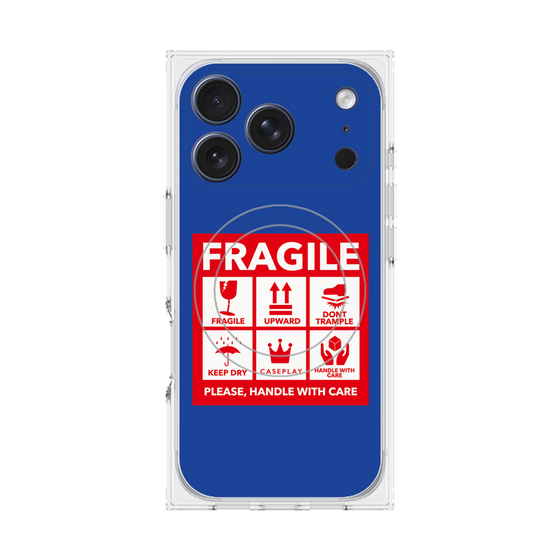 プレミアムスクエアケース with MagSafe［ FRAGILE Sticker - Blue ］