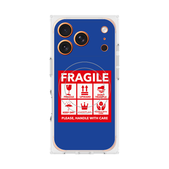 プレミアムスクエアケース with MagSafe［ FRAGILE Sticker - Blue ］