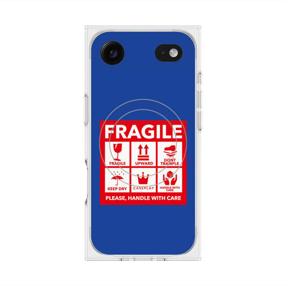 プレミアムスクエアケース with MagSafe［ FRAGILE Sticker - Blue ］
