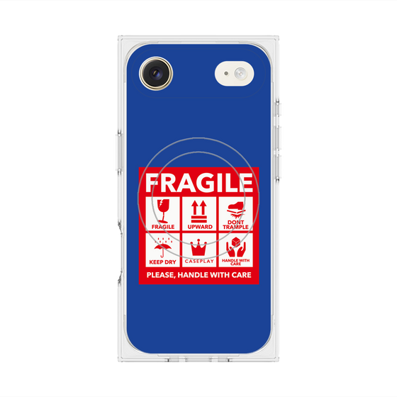 プレミアムスクエアケース with MagSafe［ FRAGILE Sticker - Blue ］
