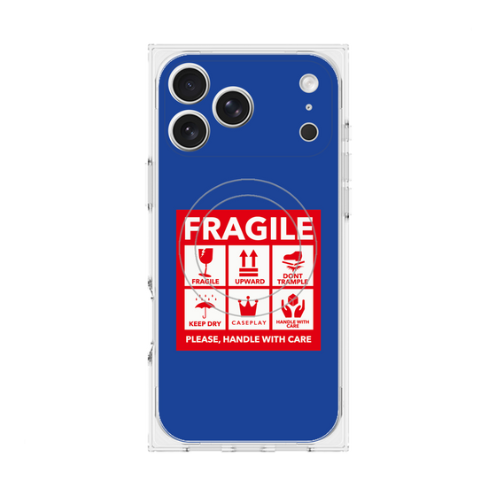 プレミアムスクエアケース with MagSafe［ FRAGILE Sticker - Blue ］