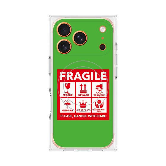 プレミアムスクエアケース with MagSafe［ FRAGILE Sticker - Green ］