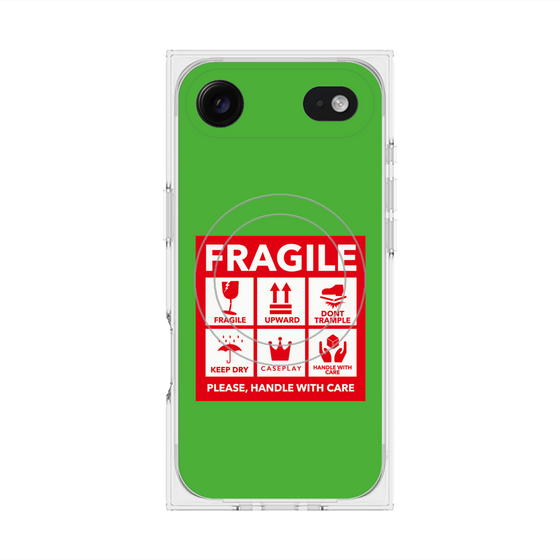 プレミアムスクエアケース with MagSafe［ FRAGILE Sticker - Green ］