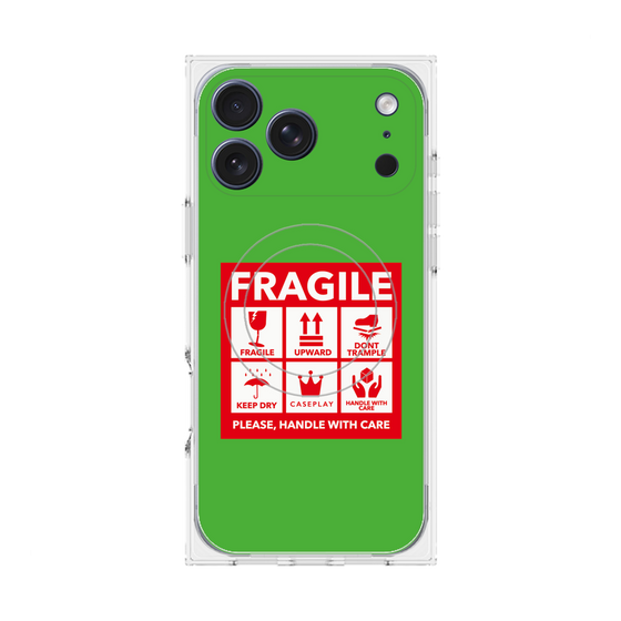 プレミアムスクエアケース with MagSafe［ FRAGILE Sticker - Green ］